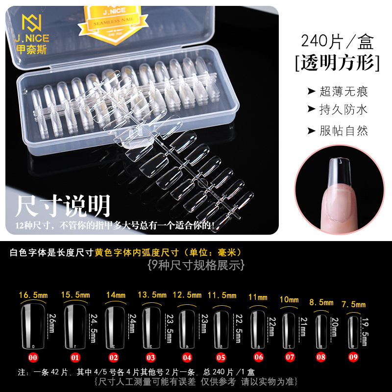 Arco plano europeo y americano sin costura talla libre molienda en caja transparente esmerilado desmontable extensión completa y media de doble uso esmalte de uñas