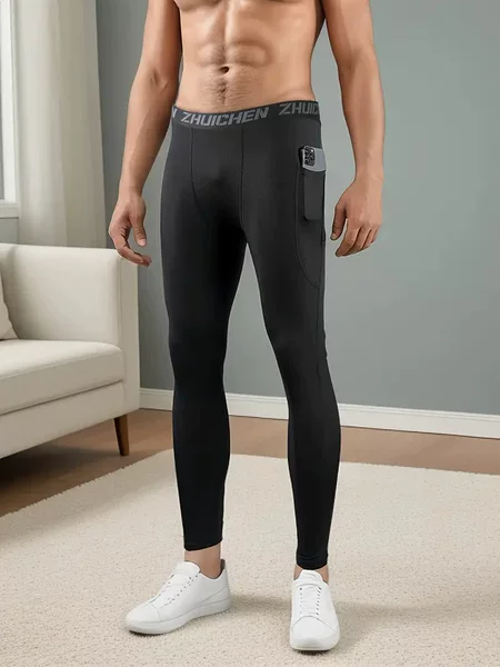 Cross-Border European and American Size Men's Compression Pants with Pockets, High Elasticity, Quick-Dry, for Training, Fitness, Running, and Outdoor Sports