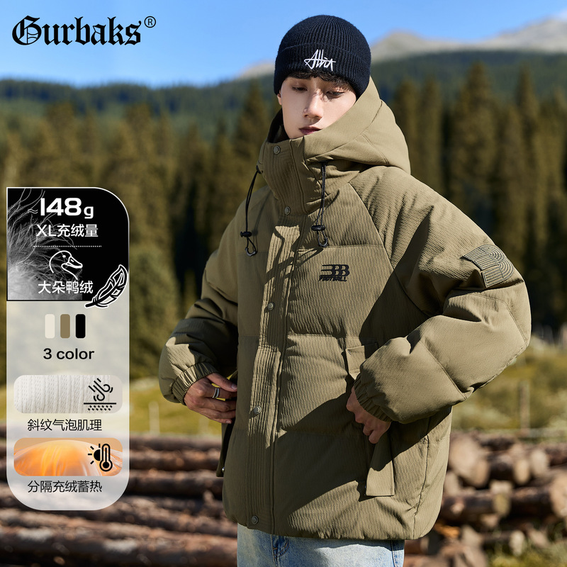 GURBAKS Autumn and Winter New American Style Hooded White Duck Down Jacket for Men and Women Fashion Brand Warm Thickened Couple Jacket GURBAKS Autumn and Winter New American Style Hooded White Duck Down Jacket for Men and Women Fashion Brand Warm Thickened Couple Jacket