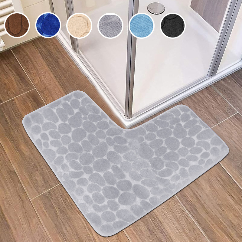 工厂现货跨境代发 鹅卵石L型地垫记忆棉卫生间浴室吸水门口脚垫