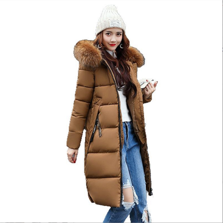 2025 nuevo otoño e invierno abrigo de algodón delgado de estilo coreano para mujer de longitud media de moda cuello de piel grande abrigo de algodón grueso para mujer