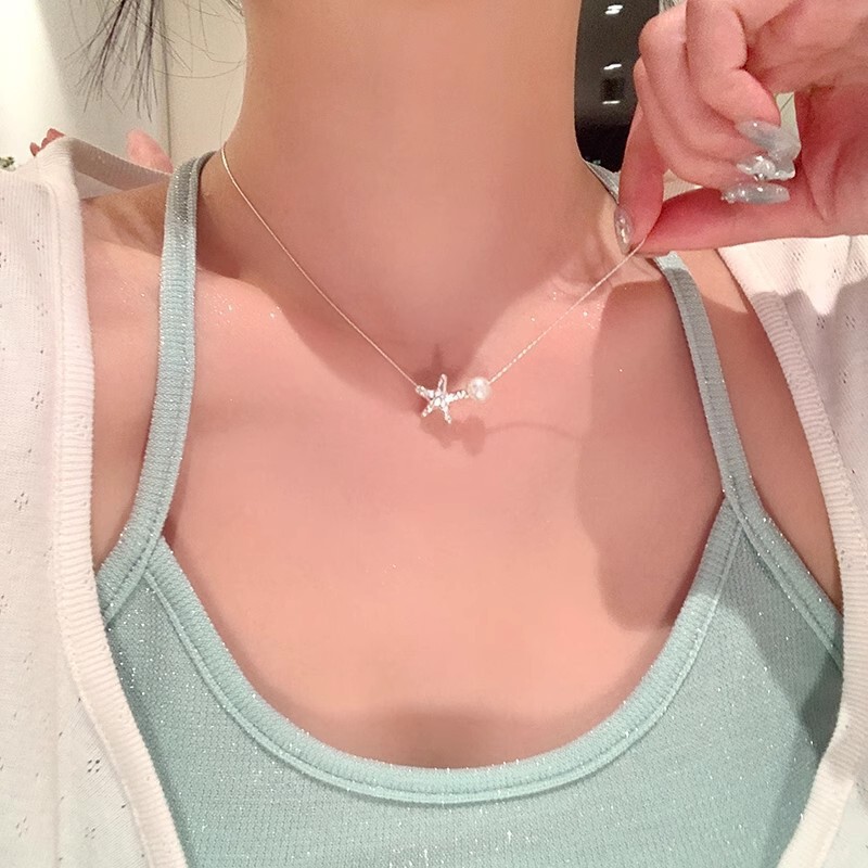 Korean Style Simple Starfish Pearl Necklace Women's Unique Niche Design Sense Clavicle Chain Exquisite All-match Explosive Accessories