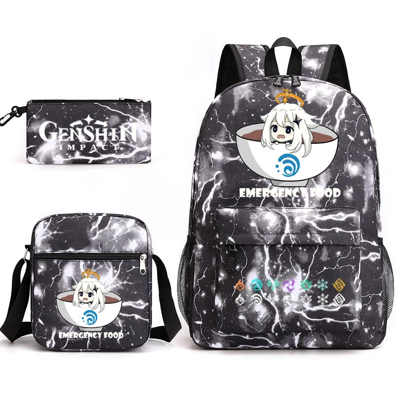 Backpack set (Genshin) 3‑piece — backpack, one‑shoulder bag, pencil case, assorted colors
