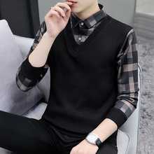 淘你妹8168282024新款衬衫领假两件男士毛衣针织衫文件2波