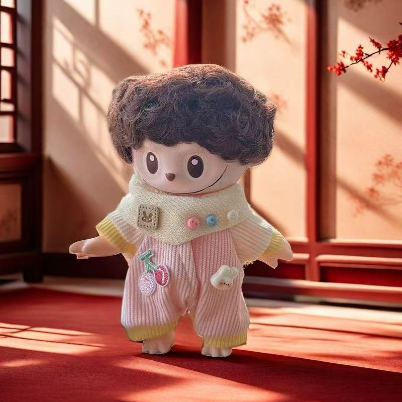 Nuevo conjunto de ropa y gorro de peluche con cara de "Sugar Glue" para muñecas, colgante de peluche, juguete Labuba, amuleto para bolso.