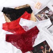 外贸跨境欧美女士性感女蕾丝透明裤头无痕诱惑网纱三角裤批发1037