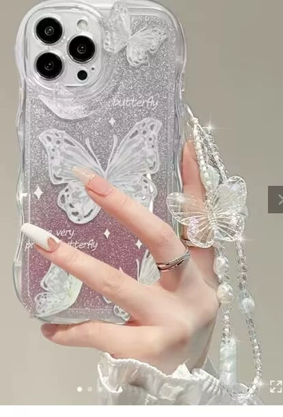 Чехол для телефона Wave Fairy для iPhone (несколько моделей) — прозрачный силикон, блестящая бабочка