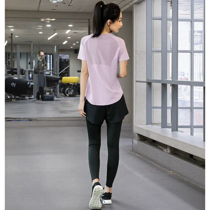 跑步套装女装运动套装女两件套显瘦短袖夏季健身服装速干衣瑜伽服|undefined