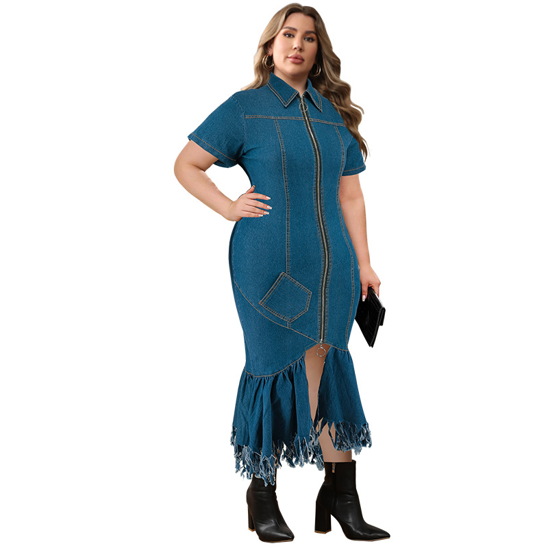 Women's Clothing Elegant Plus Size Women's Denim Dress Style Fashion For Formal & Casual For Women Striped Print Long_ecoleips.com