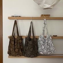 韩版轻复古腰果花单肩包民族风休闲购物袋时尚大容量灯芯绒女包潮