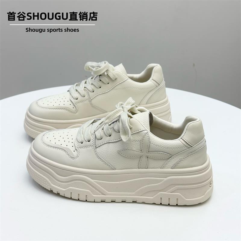 Shougu の人気の本革厚底白靴女性用 2025 夏の新しい単層レザー通気性多用途滑り止め靴トレンディ|undefined