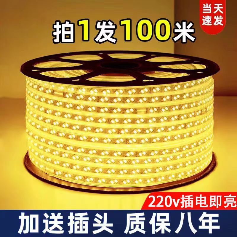 Tira de luz LED para techo con atenuación de tres colores, 220V, impermeable, para exteriores, de tres filas, rollo de 100 metros, brillo ajustable para publicidad.