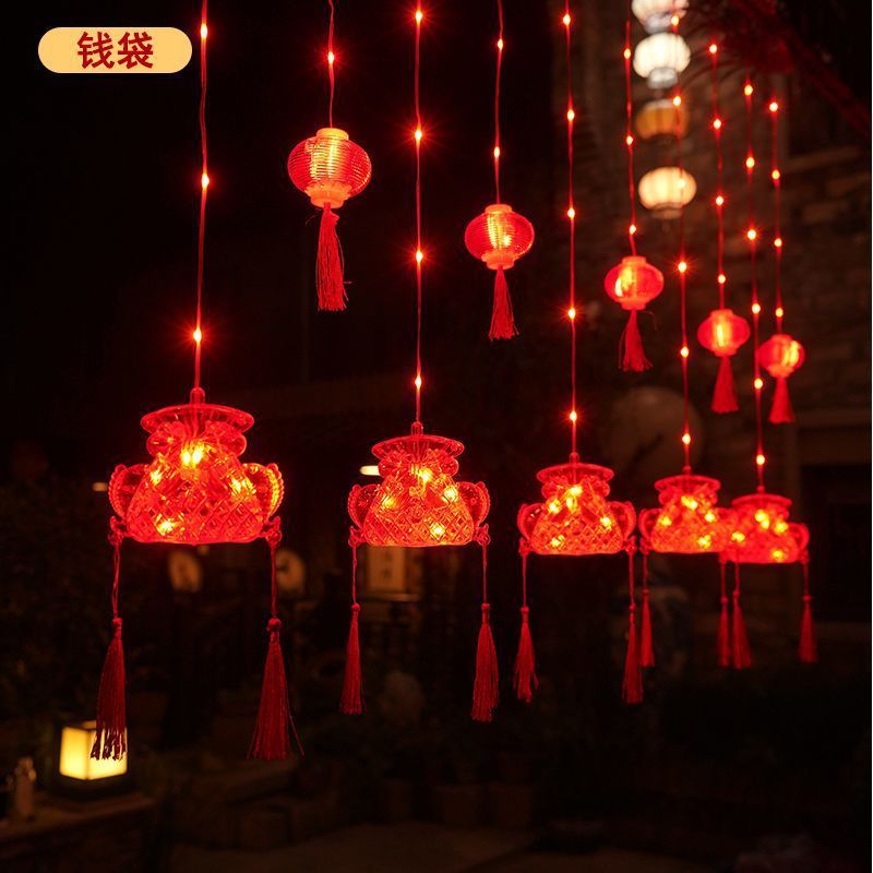 新年の装飾 LED カラフルなストリングライト祝福タッセル赤い提灯新年春祭り家の庭の装飾小さな提灯|undefined