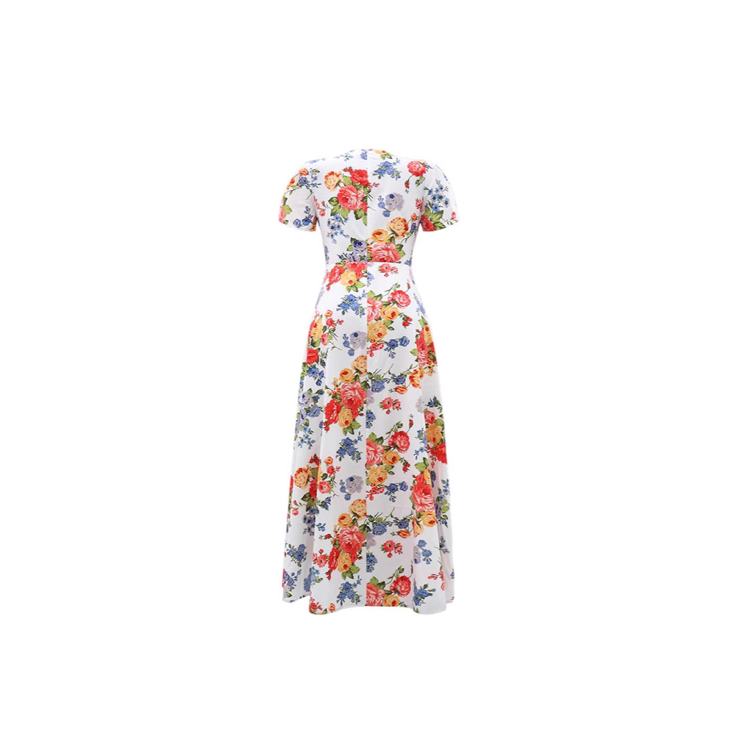 Women's Clothing Printed Holiday Casual Short Sleeved Dress_ecoleips.com