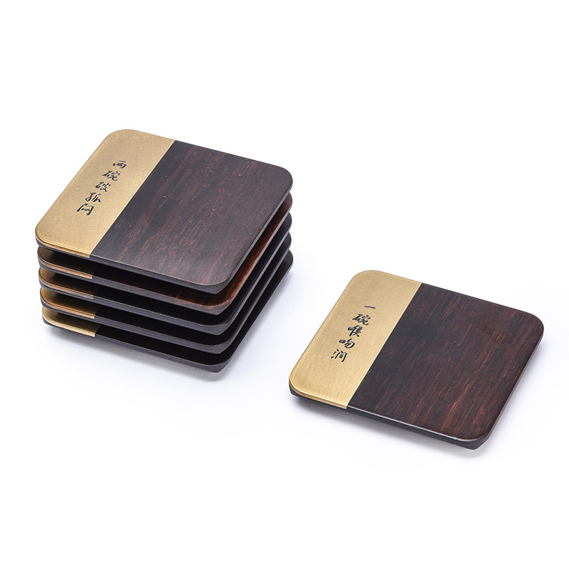 Ébano montaña ligera de lujo de cobre de madera combinado almohadilla de aislamiento de kung fu juego de té titular de la taza de té del hogar accesorios del juego de té al por mayor Negro