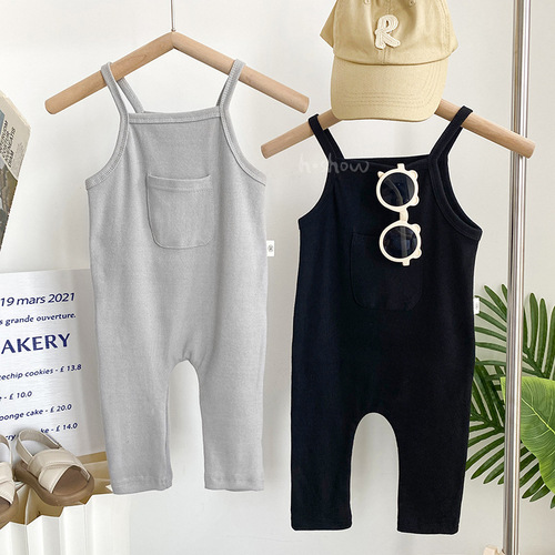 Spring and Autumn Season Baby Sling Pants Korean Style Hairy Climbing Suit Casual Pants for Boys and Girls Cute One-piece Long Pants 0038