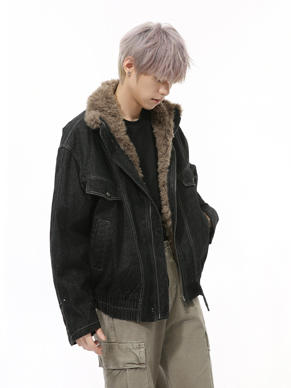 MTLCLOTHES Hombres| Nuevo invierno de alta calidad empalme borde de peluche de algodón caliente abrigo corto de algodón