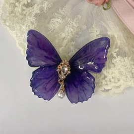 紫色蝴蝶发夹高级感侧边夹时尚鸭嘴夹甜美亚克力批发古风多巴胺