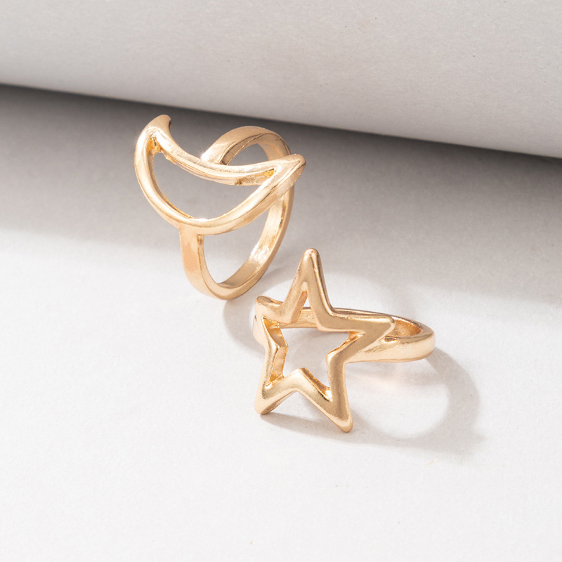 European And American Cross-border Star And Moon Hollow Two-piece Geometric Irregular Ring Set Combination display picture 4