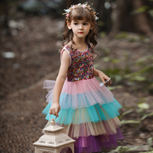 韓版兒童彩色網紗蓬蓬公主禮服裙中小童無袖婚紗花童連衣裙演出服