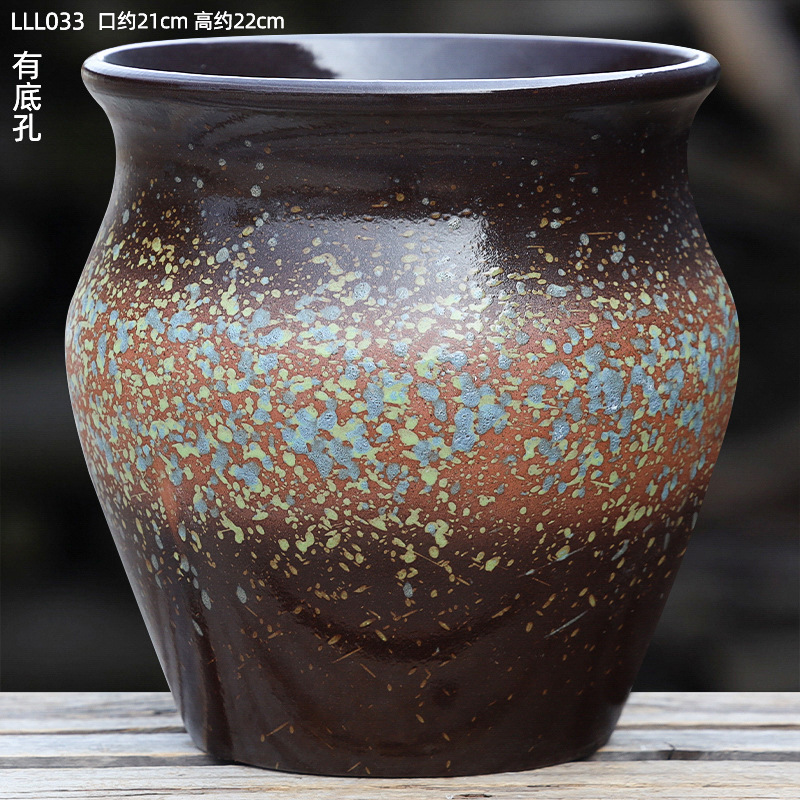 大口径植木鉢、大型家庭用リビングルーム盆栽、金のなる木鉢、通気性のある陶器の植木鉢|undefined
