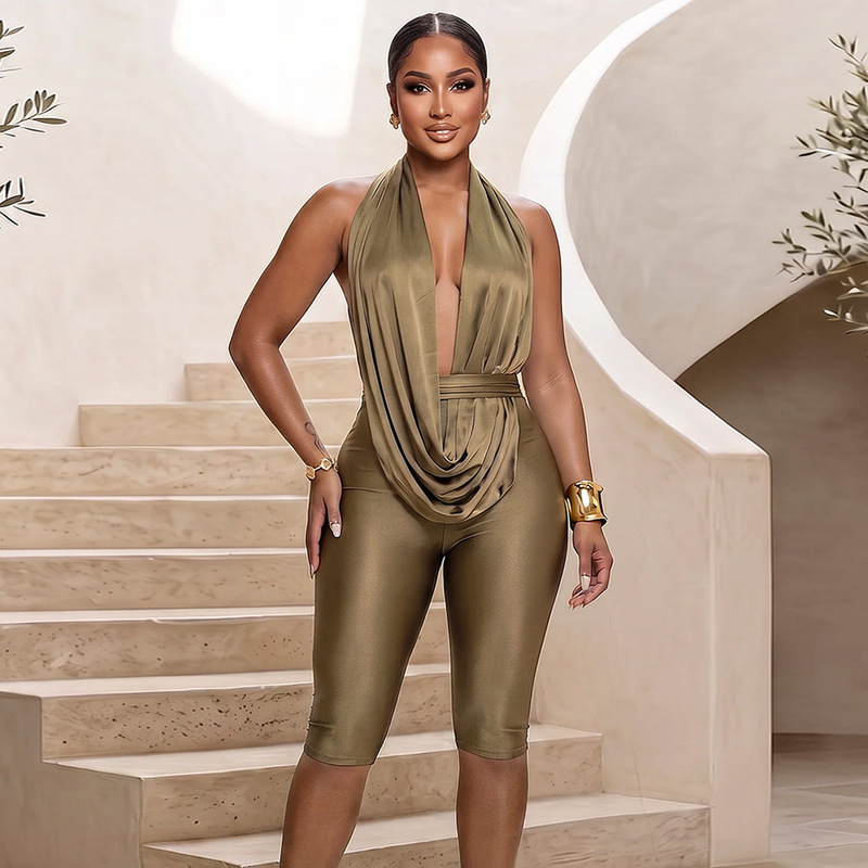 12211 European and American cross-border women's new elastic lace-up sexy deep V hollow backless halter neck jumpsuit 12211 European and American cross-border women's new elastic lace-up sexy deep V hollow backless halter neck jumpsuit
