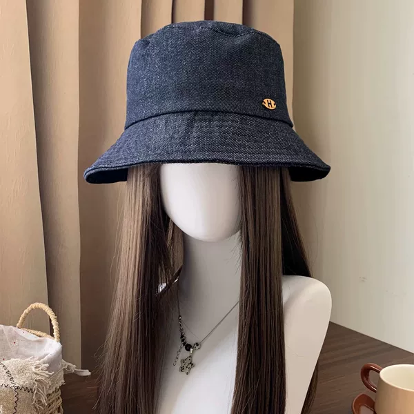 Japanese-Style Gold Label Retro Denim Fisherman Hat for Women, Spring/Summer 2026 New Model, Natural Look, Face-Slimming, Sun Protection Bucket Hat