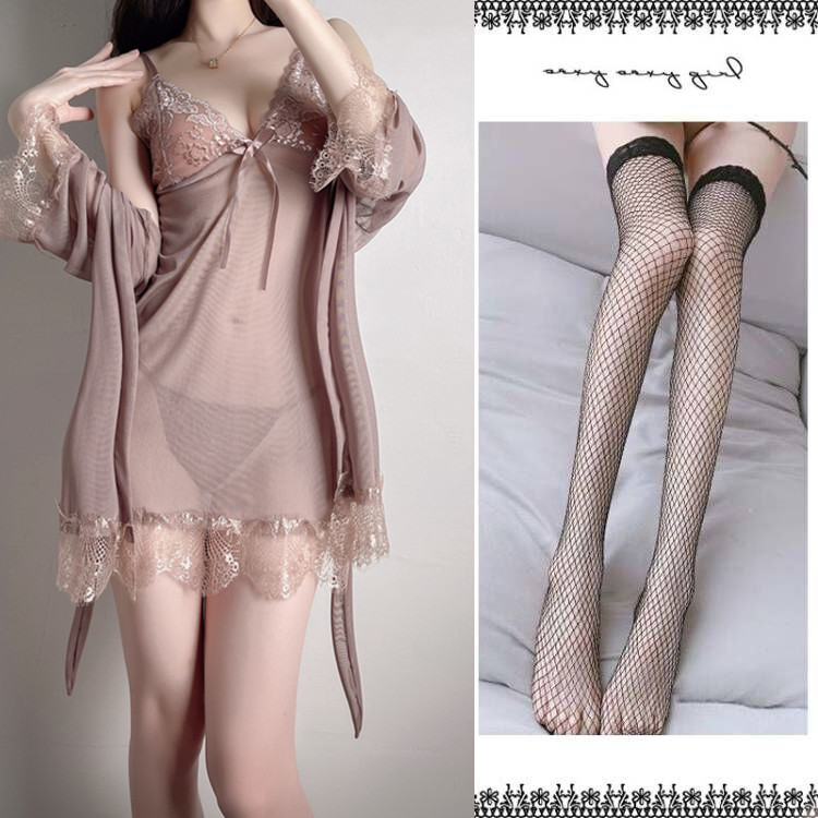 브라운 컬러 (잠옷+T바지+코트+블랙 망사스타킹)