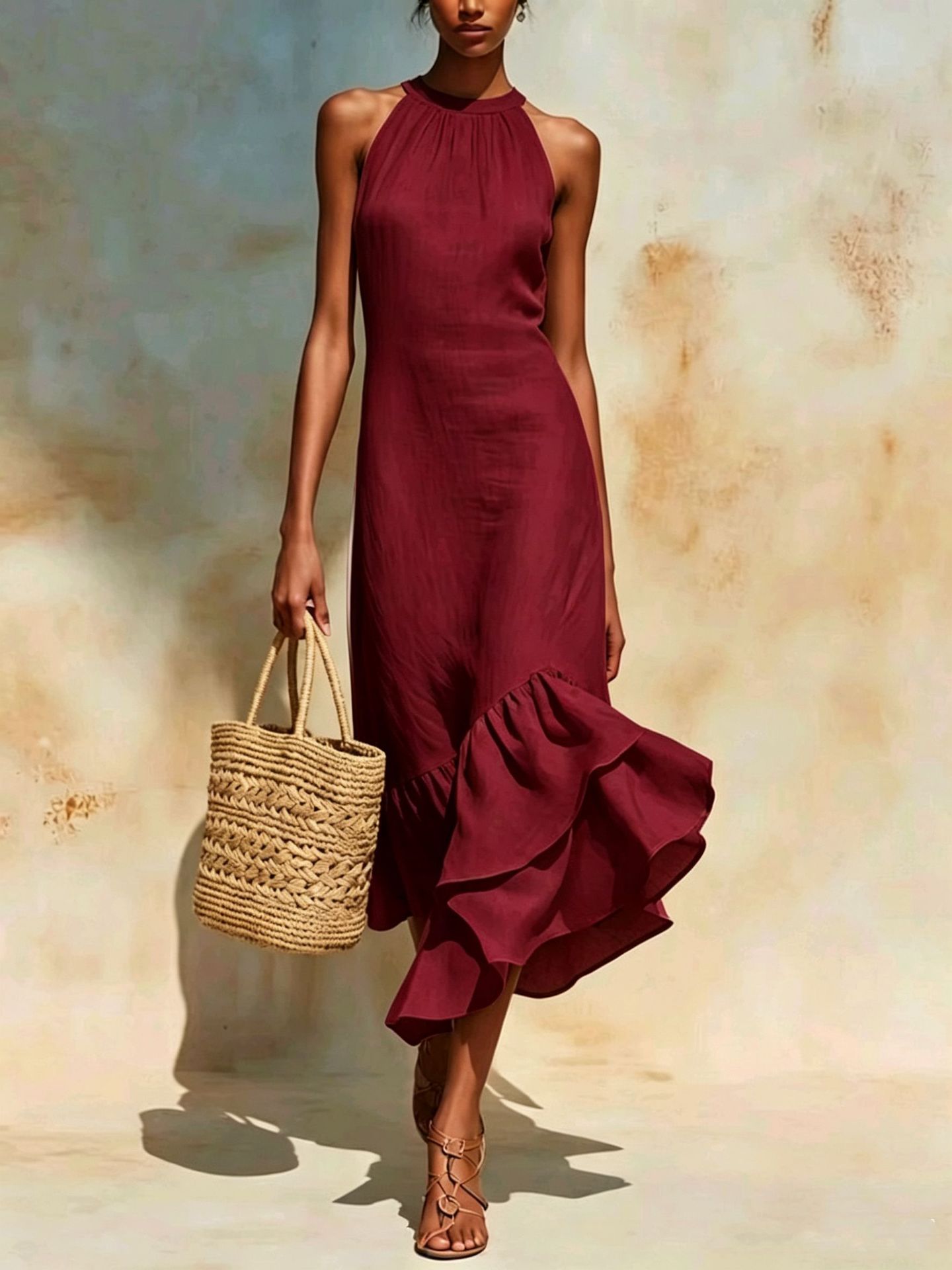 Women's Clothing Summer Women's Elegant Sleeveless Round Neck Ruffle Hem Dress Fashion Style For Formal & Casual For Women_ecoleips.com