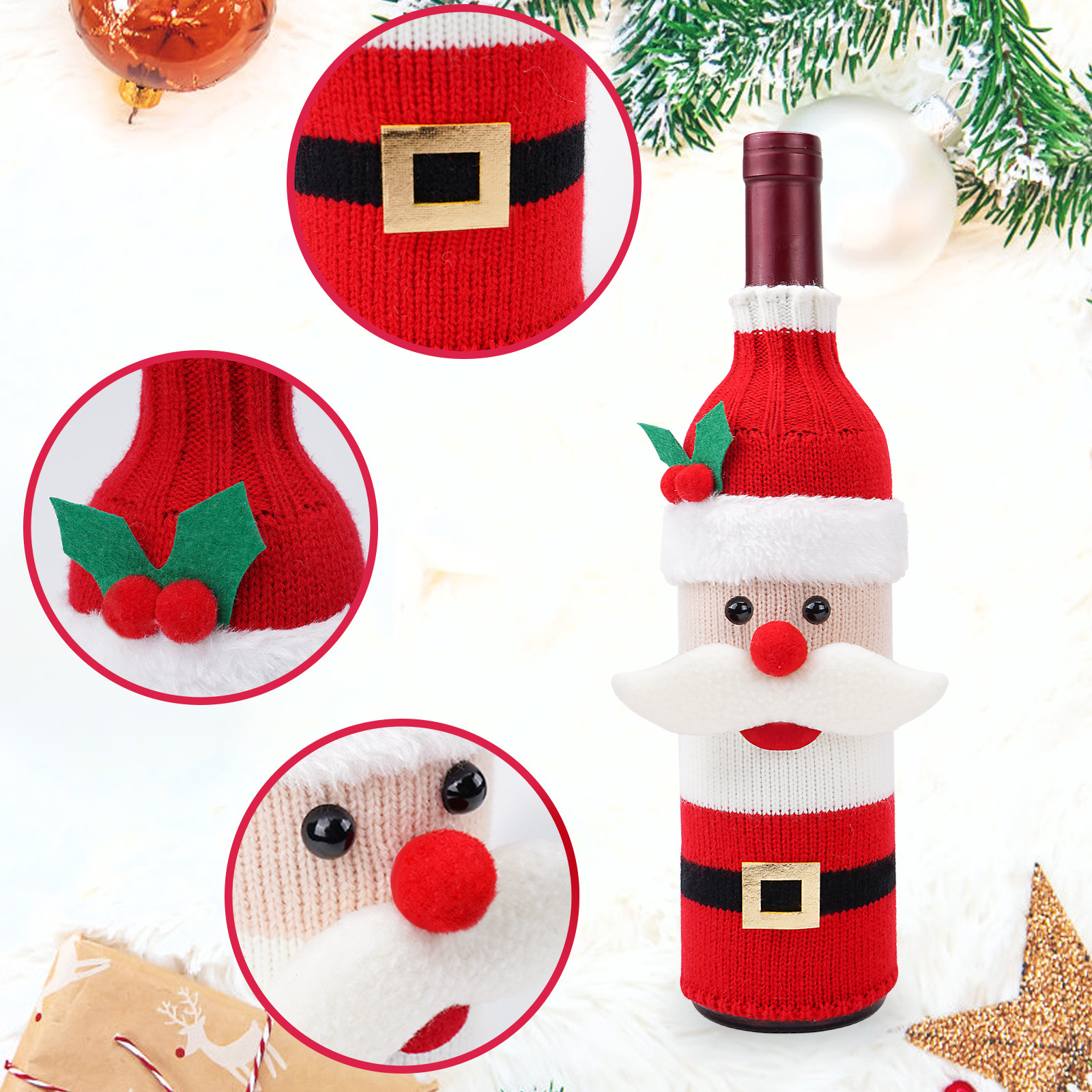 Nuevas decoraciones navideñas muñeco de nieve de edad avanzada cubierta de la botella de vino de Navidad cubierta de la botella de vino de punto Champagne cubierta de la botella de vino decoración de vacaciones