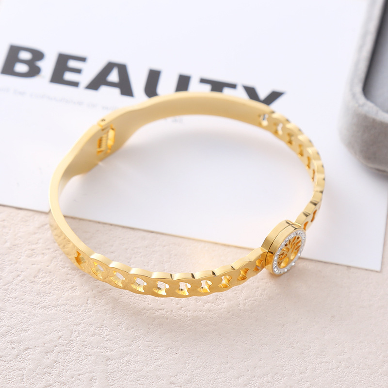 Plating, Inlay Design Casual Lady Streetwear Tree Stainless Steel Plating Inlay Zircon Bangle