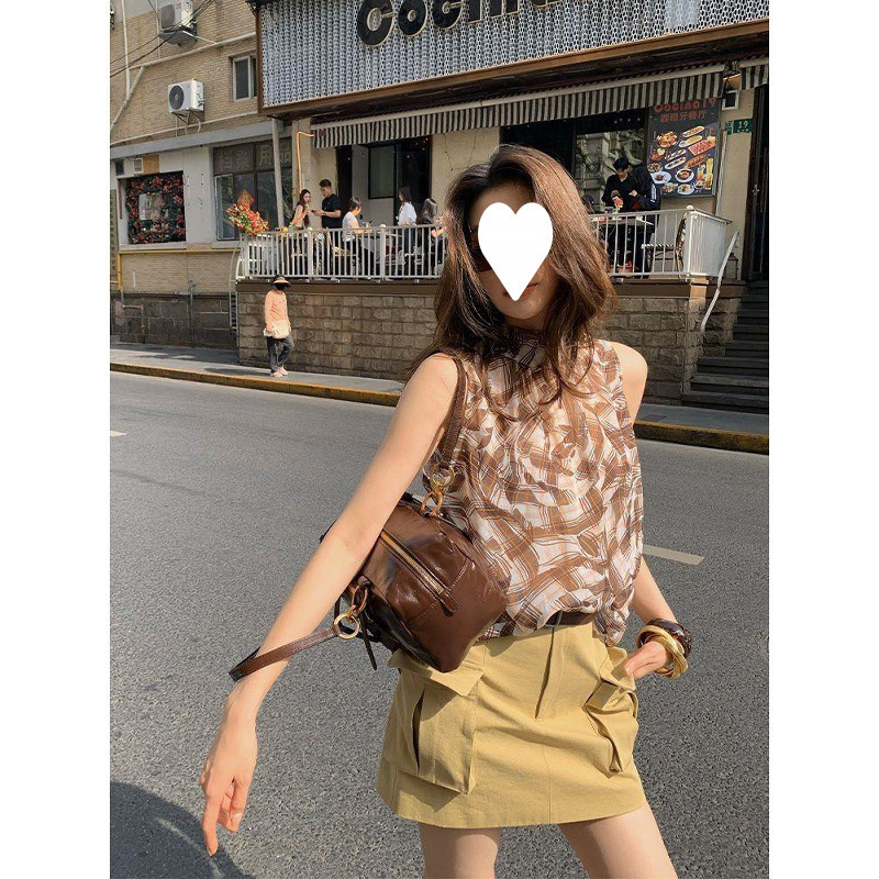 Korean Style Popular Lightweight Round-Neck Printed Shirt for Women, Summer Sleeveless Top with Ribbon Design, High-End Blouse