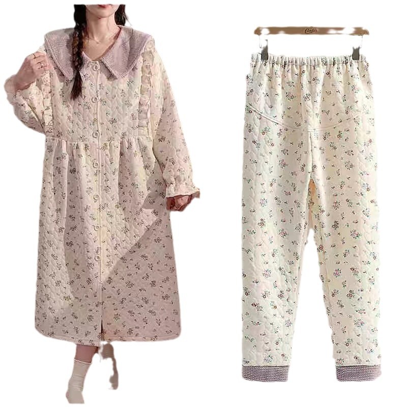 모유 수유 잠옷 봄과 가을 및 겨울 임산부 잠옷 오랫동안 원피스 에어 코튼을 플러스 사이즈 스커트 산후 룸 달 배달 예정