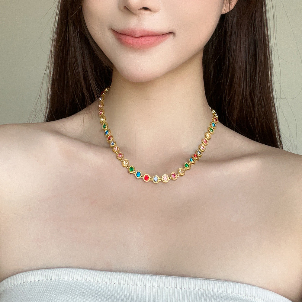 Stainless steel 3A zircon bracelet PVD plated 18k gold necklace women's jewelry set titanium steel necklace women's non-fading