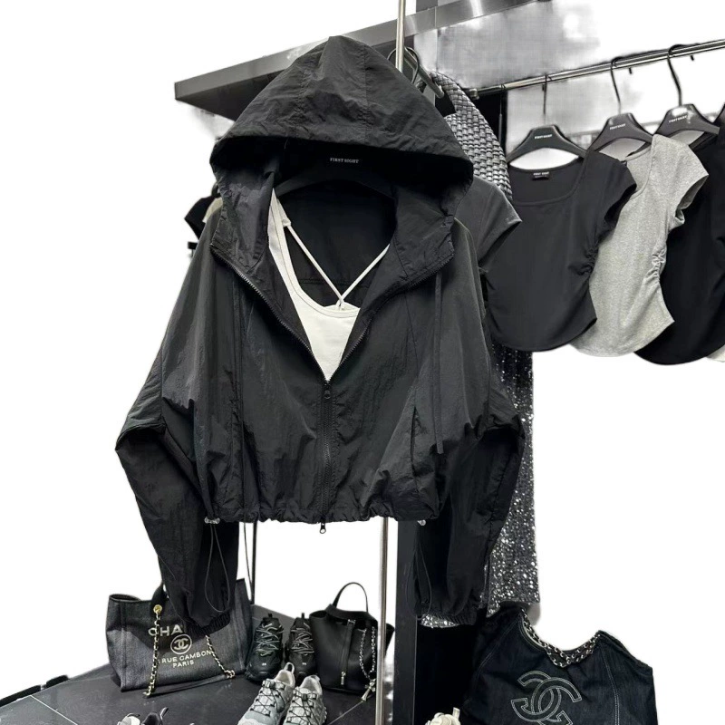 Дизайн летней куртки, oversized дышащий ветровка с солнцезащитной защитой для отдыха, белый/серый/черный