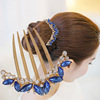 Metal retro golden water for bride, fashionable universal hairgrip, hair accessory, Korean style, with gem, light luxury style