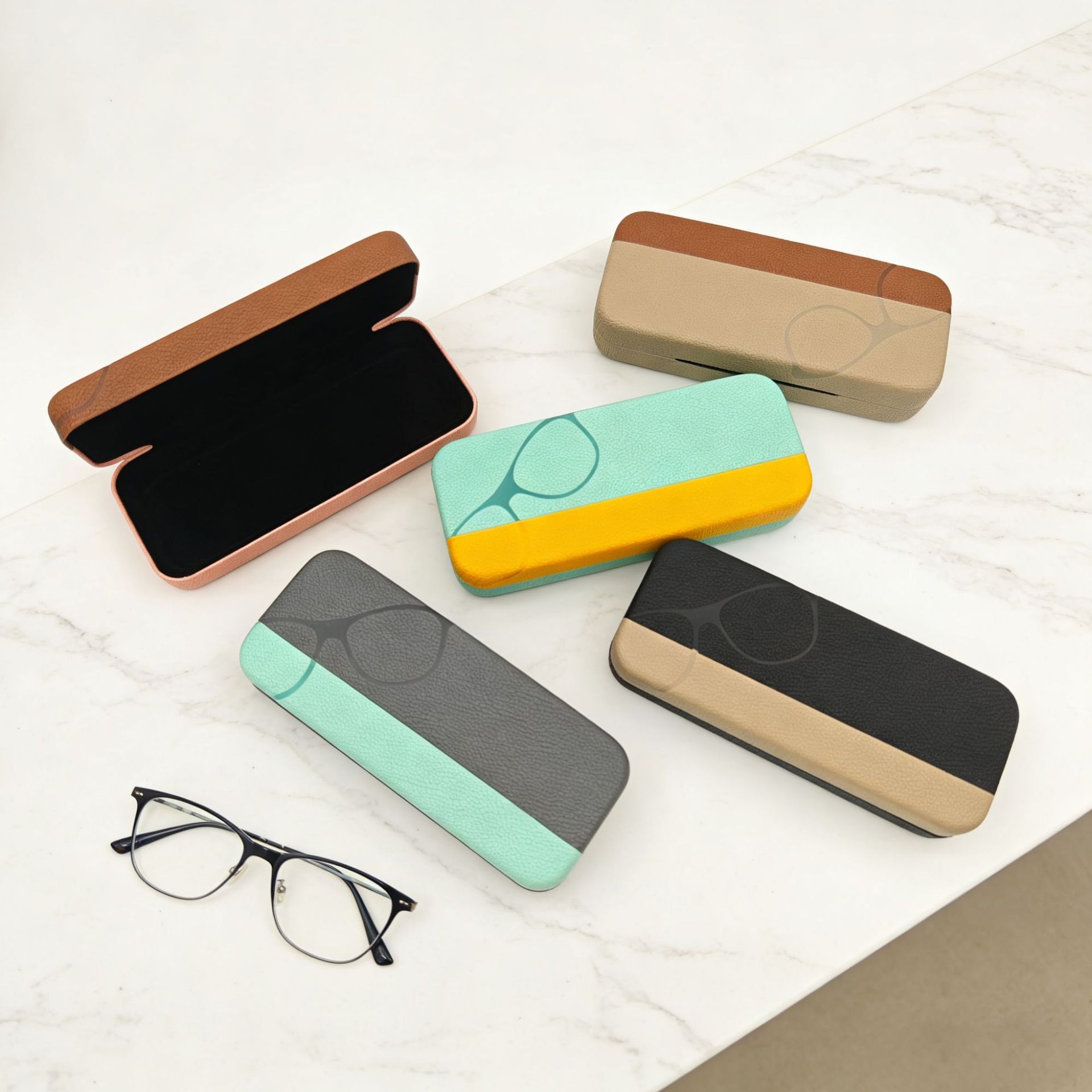 批发眼镜盒双拼色抗压方形中长条便携眼镜收纳盒可印字近视眼镜盒