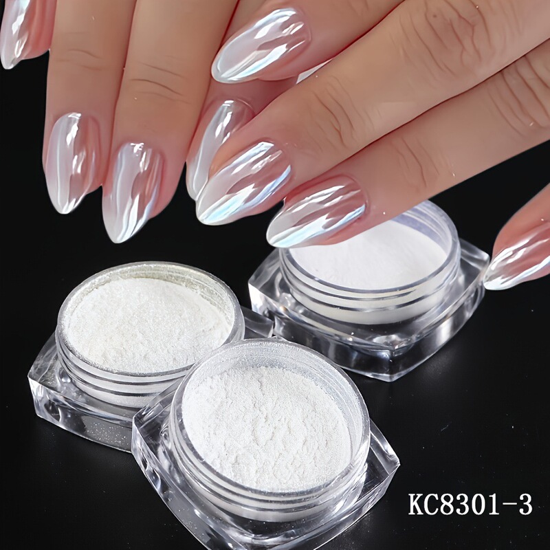 Aurora Chrome Metallic Mirror Nail Art Glitter Powder Ice Transparent Pearlescent White Metallic Mirror High Gloss Effect Aurora Chrome Metallic Mirror Nail Art Glitter Powder Ice Transparent Pearlescent White Metallic Mirror High Gloss Effect