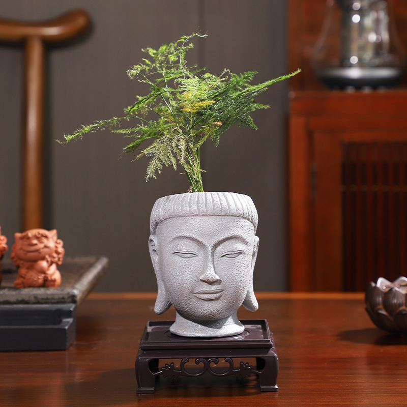 Chậu Cây Resin Chậu cây resin giả xi măng hình đầu Phật, chậu mọng nước mini, trang trí nhà và sân vườn (RG-110)