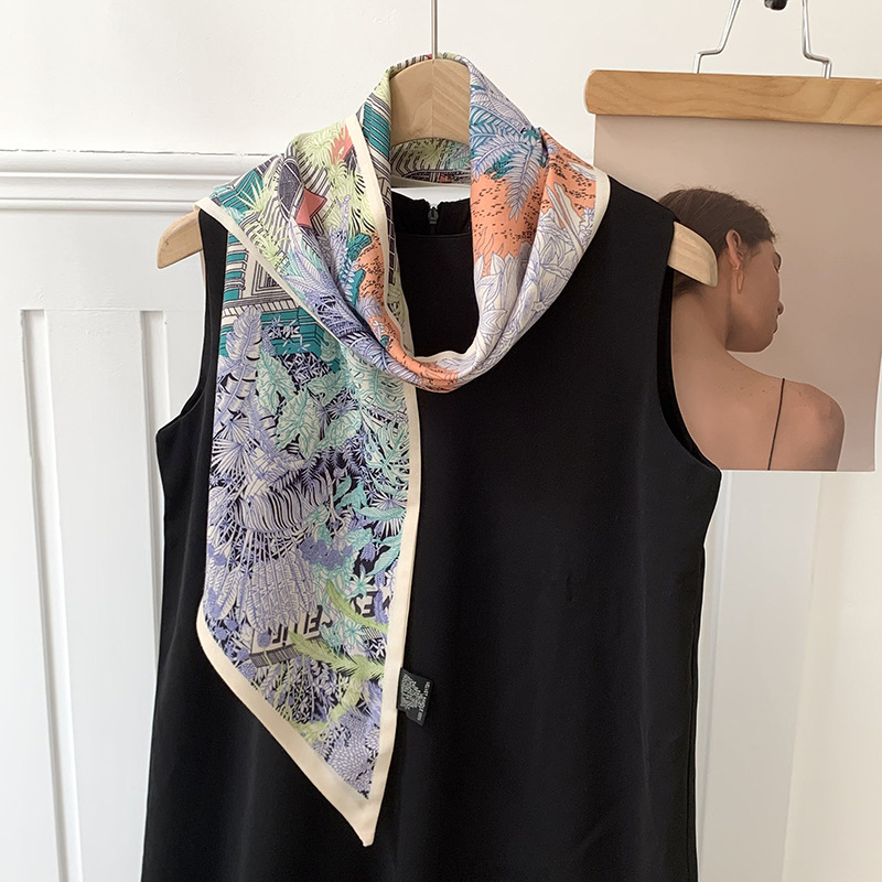 Primavera y otoño bufanda de seda coreana cinturón para el cabello bufanda larga de moda de doble capa para mujer bufanda de piel de seda de imitación bufanda de cuello fino bufanda profesional de todo fósforo