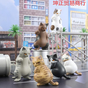Japanese Social Cat Funny Figure Fierce Cat Ornament Cute Desktop Animal Car Ornament Mini Cat