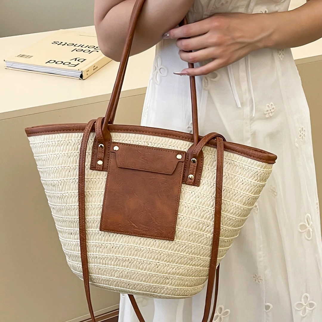 约姿 Straw вместительная плечовая сумка, пляжная корзина через плечо