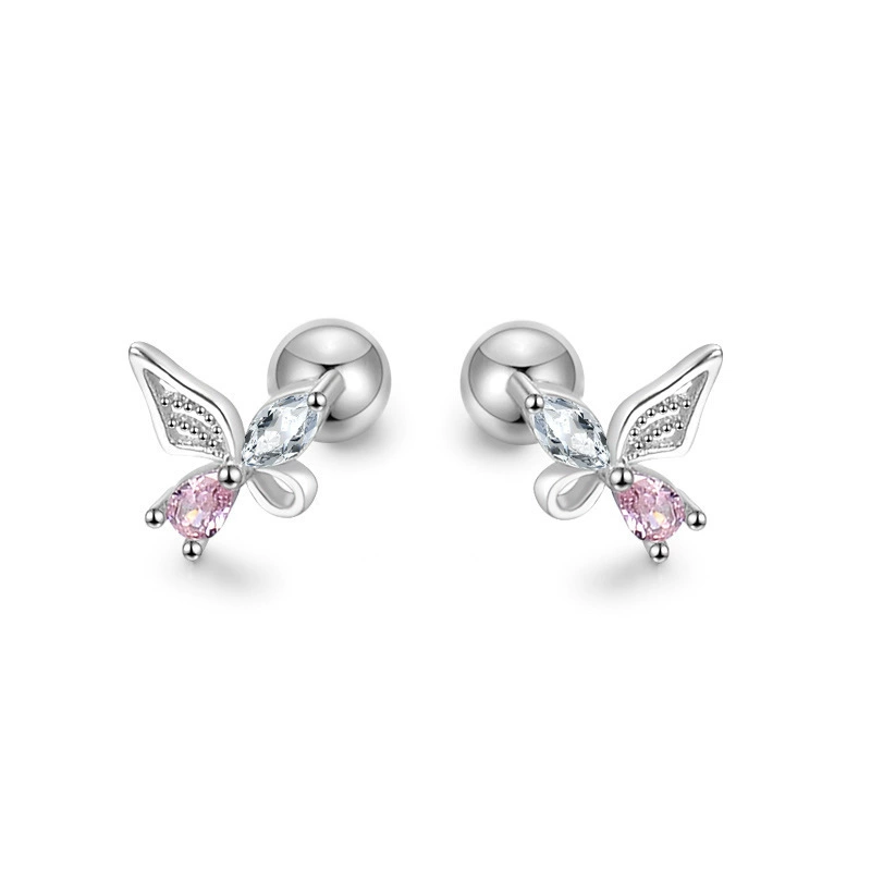 Small cute fuchsia elegant earrings with butterfly, fresh constructor