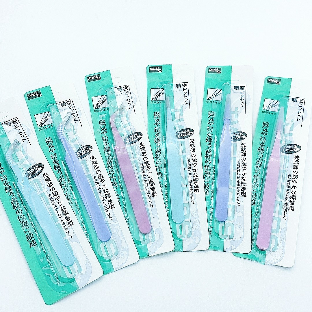 DIY彩色尖头弯头夹子马卡龙粉色睫毛手工手账镊子不锈钢镊子批发