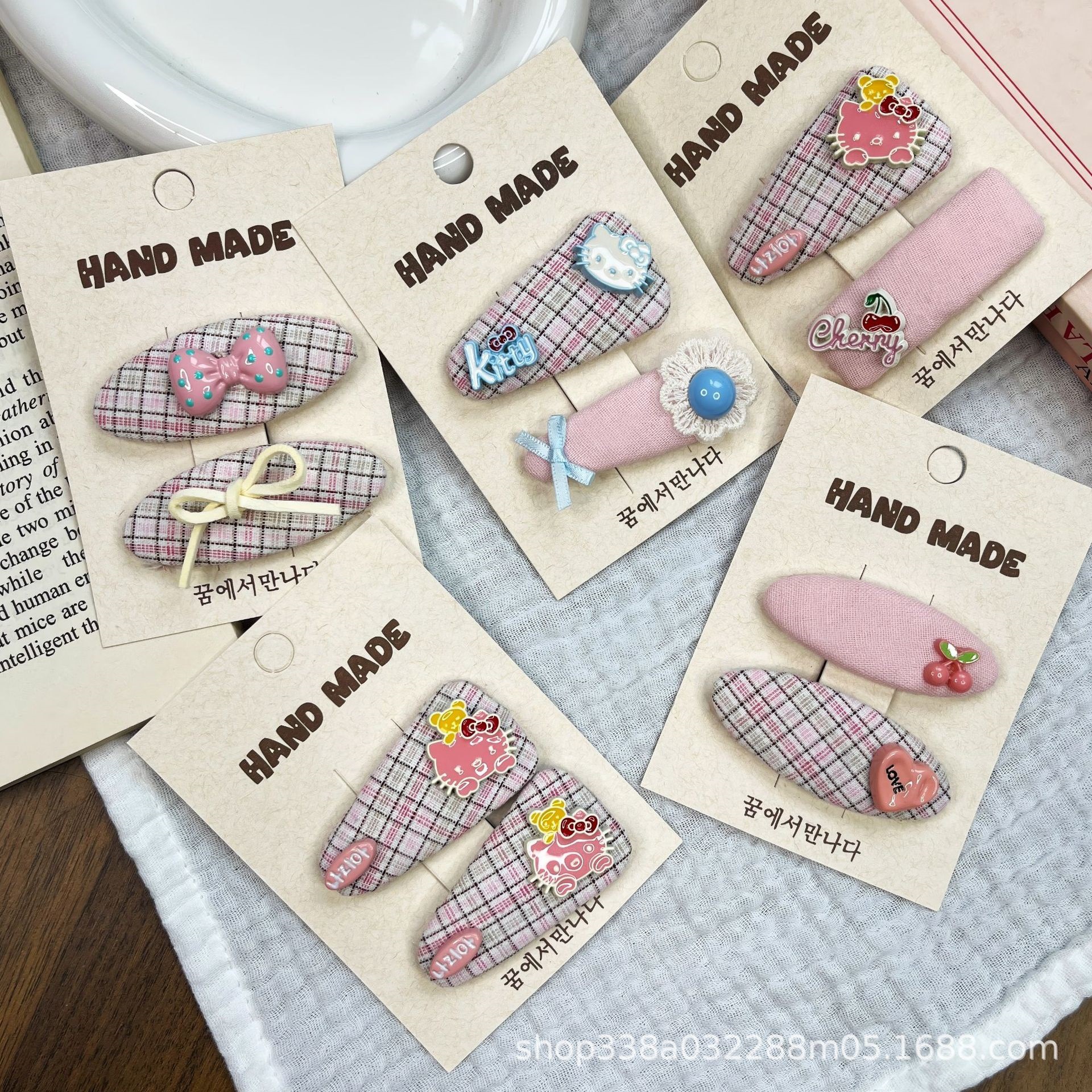Nuevo broche de tela hecha a mano coreana para niños lindos arcos de cuadrillas BB clip para niñas adorables toques de cabello