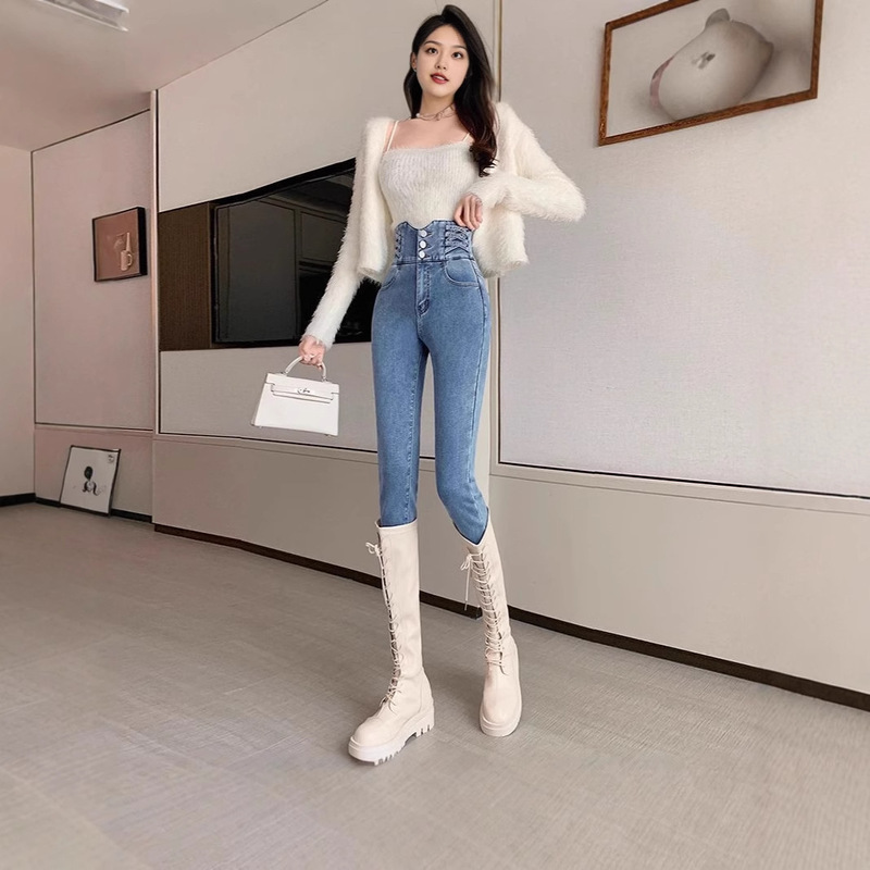 Slim-fit Ultra-high Waist Jeans Women's 2024 Tight Boots High-fit Spring and Autumn Pencil Slim-fit Stretch Jeans