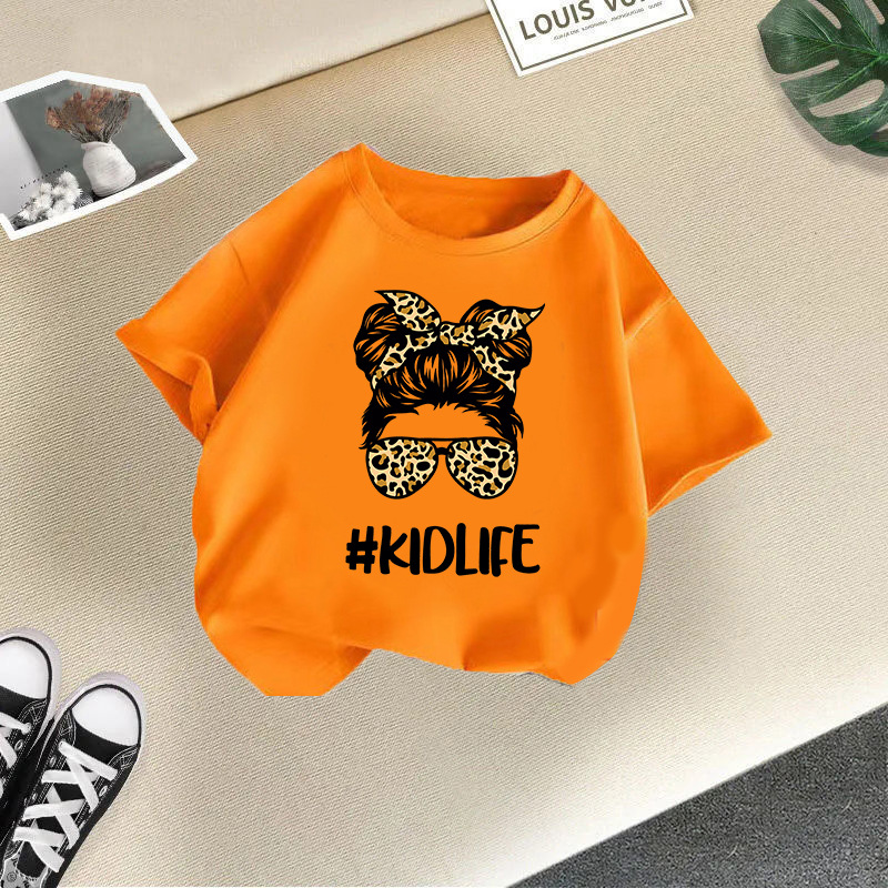 Ropa para niños transfronterizos 2024 verano nuevas camisetas de manga corta para niños y niñas tops de cuello redondo de moda bebé de media manga de algodón