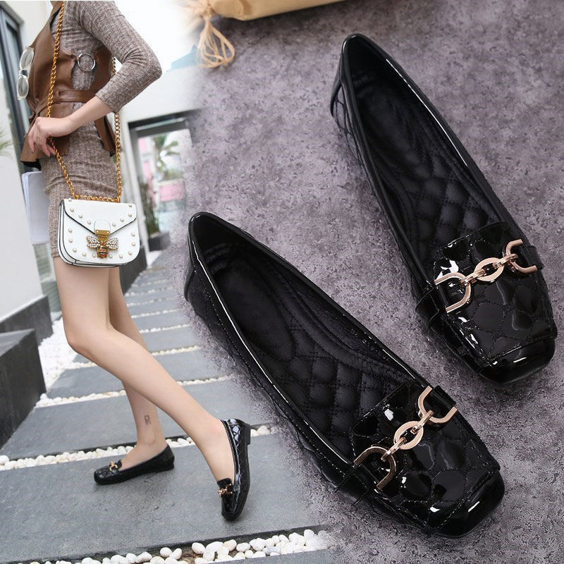 Women's Leather Ballet Flats Square Toe Soft Sole Moccasin Loafers_voghion.com