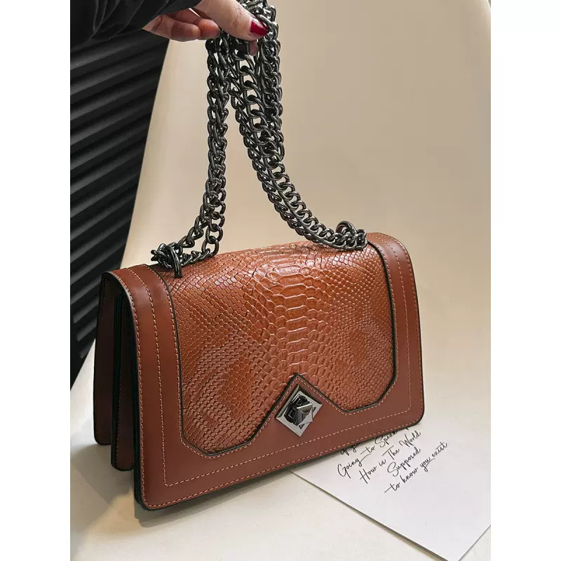 跨境包包双肩女包2024新款简约时尚蛇皮纹单斜挎复古酒神单肩包