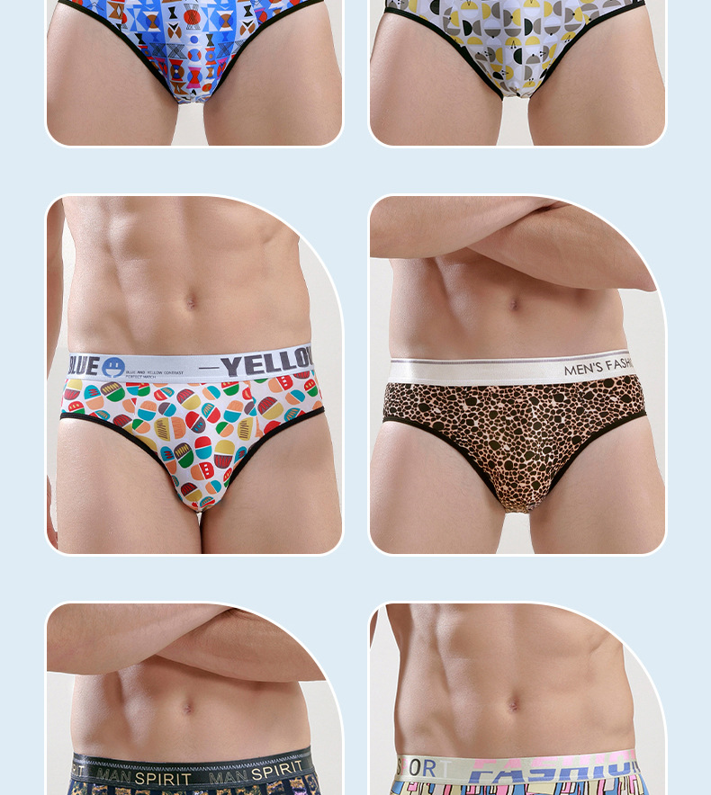 Men's Ice Silk Briefs Breathable Leopard Cartoon Printed Underwear_voghion.com
